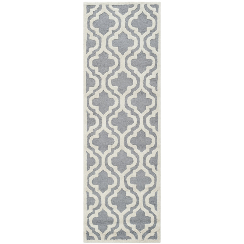 Tapis argent / ivoire en laine Cannen, Tapis de couloir 2 pi 6 po x 8 pi