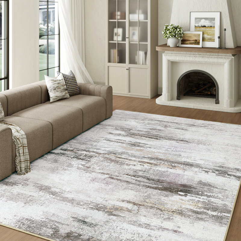 Asher Modern Abstract Machine Washable Area Rug with Non-Slip Backing, Rectangle 9' x 12'