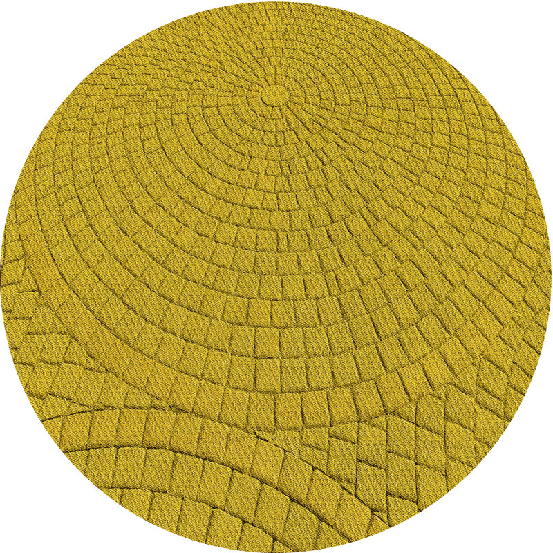 Tapis géométrique en laine jaune, Rond 6 pi