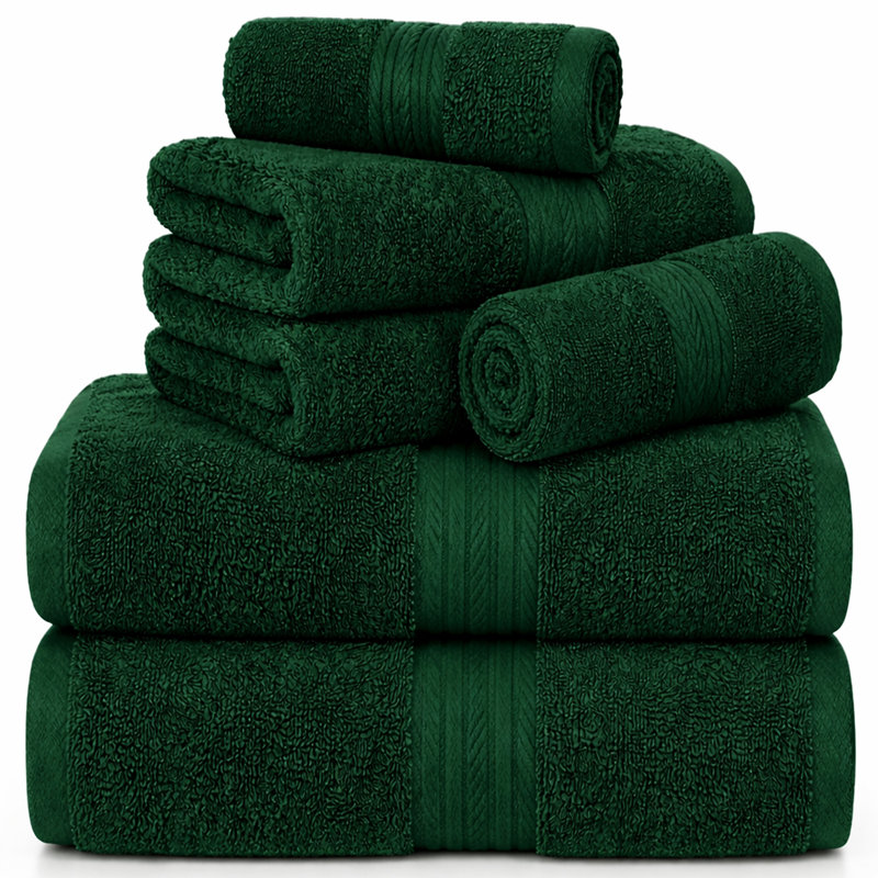 Como Smooth Soft and Thick 100% Cotton Towel Set, Towel Set of 6, Green