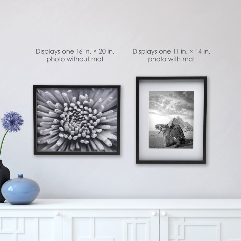 Bold Gallery W/Mat MDF Multi-Size Photo Frame, Black, 8" x 10", 16" x 20"