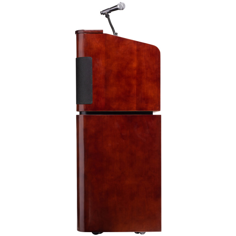 Mahogany Walnut Mobile Lectern with Wireless Microphone System