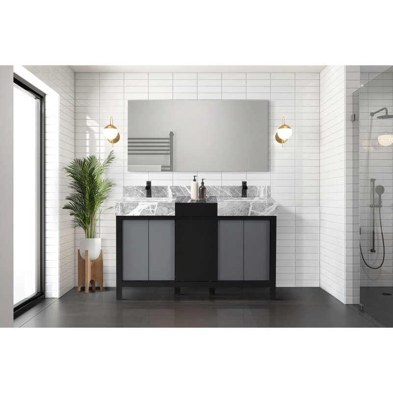 Armoire de salle de bain 55 pouces Latitude Run® Zilara en noir et gris, avec comptoir et robinet