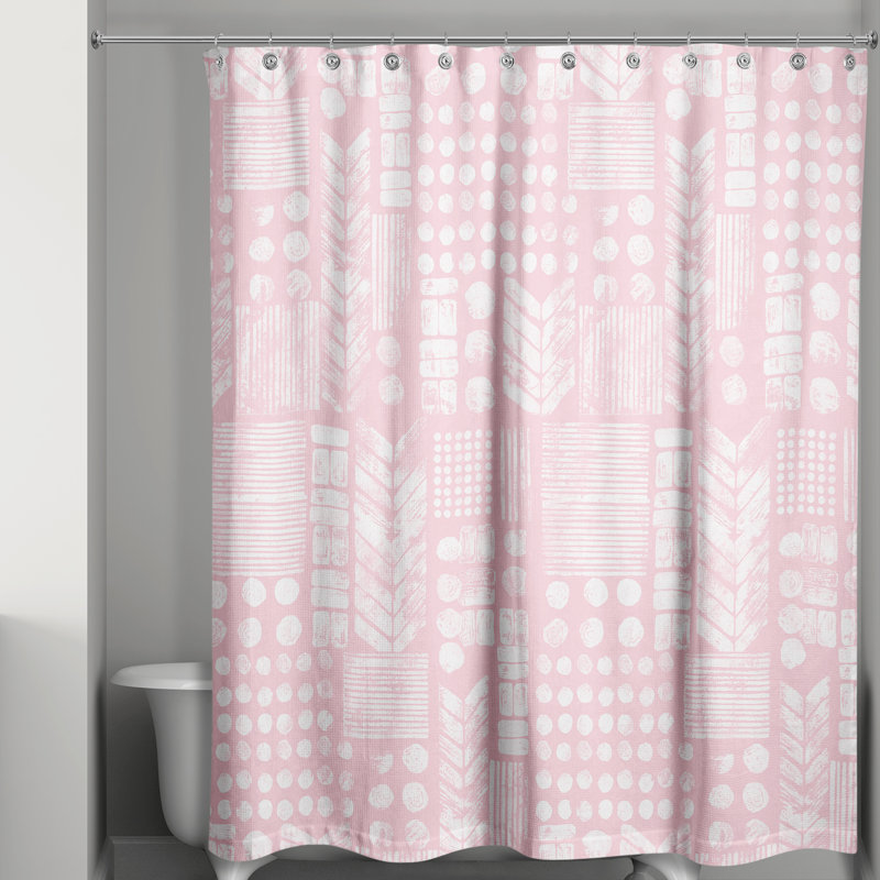 Rideau de douche simple à motif géométrique Trivette, Rose / blanc