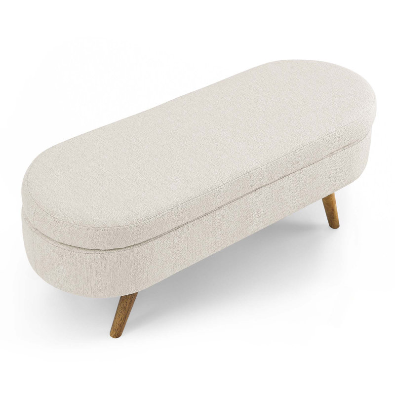 Ottoman Oval Storage Bench With Rubber Wood Legs For Footstool Seat And Storage Function, Wood, Beige