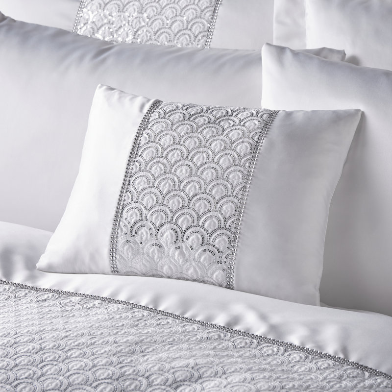 Deco Sequin Cushion, White Geometric