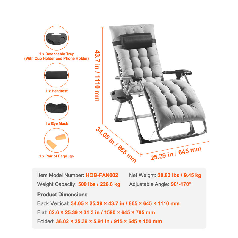 Single Chaise, 94cm H x 63.5cm W x 15.2cm D, Grey