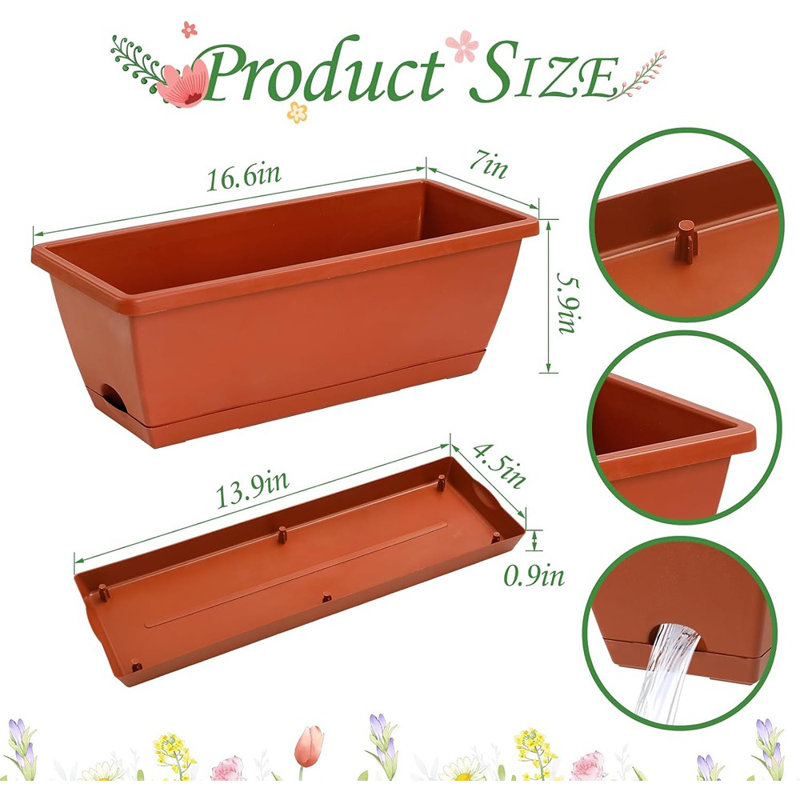 Boîte à fleurs en plastique, H 6 po x l 17 po x P 7 po, 12