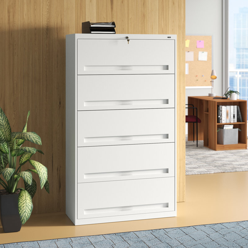 White 5-Drawer Lockable Steel Lateral File Cabinet