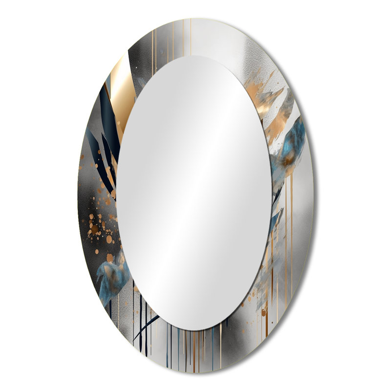 Abstract Shapes And Infinity Lines II - Large Oval Wall Mirror On Metal, 36" x 24"