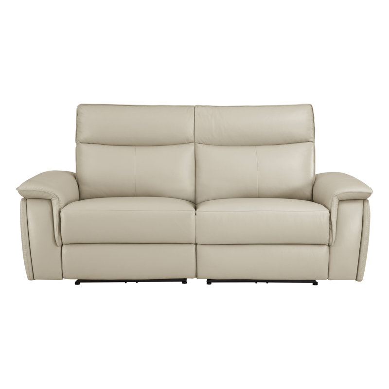 Enjolie 80" Modern & Contemporary Top Grain Leather Power Reclining Loveseat with Dual Power Reclining and Headrests, Integrated USB Charging Ports