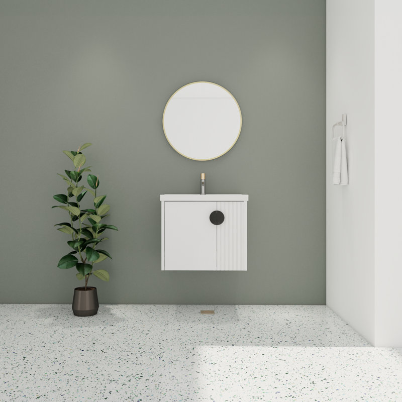 Ensemble de meuble-lavabo simple 24,27 po avec dessus en pierre Keziyah, Blanc