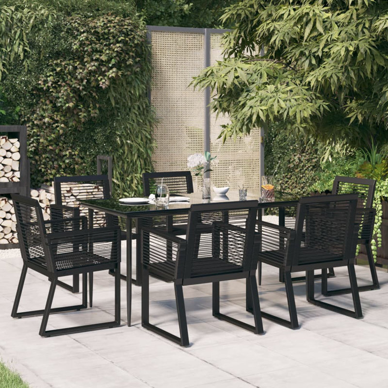 Ensemble de salle à manger d'extérieur noir / noir pour terrasse, 6, H 29,1 po x l 31,5 po x P 63 po