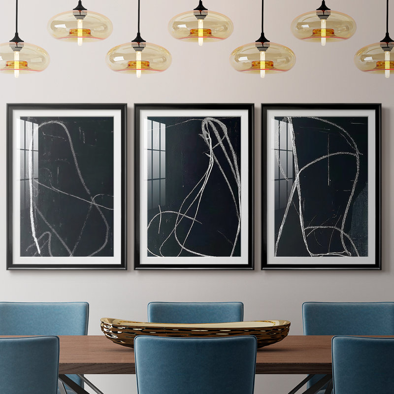 ABSTRACT Series DCxxxxi - Impression encadrée sur mesure de qualité supérieure - 3 pièces, Noir, H 30 po x l 63 po