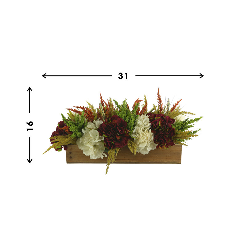 Fall Hydrangea Arrangement In Wooden Basket