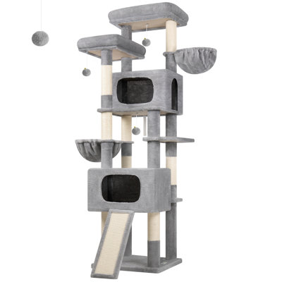 77" Cat Tree For Large Cats, Tall Cat Tower For 4+ Multi-cathouseholds With 2 Condos & Hammocks, Heavy Duty Cattree Small Space Saving Design, Soft Velvet Indoorplayground