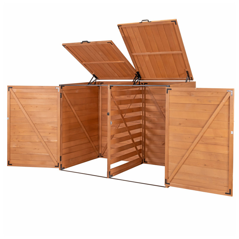Horizontal Solid Wood Lean-To Garbage Shed, 50" H x 59" W x 37" D