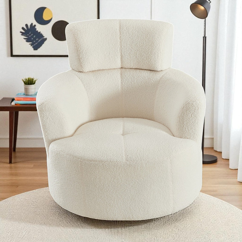 Fauteuil demi-tonneau rembourré et pivotant, Crème, crème