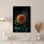 Grande fleur de dahlia en bronze avec feuilles bleu sarcelle sur toile noire-132731079