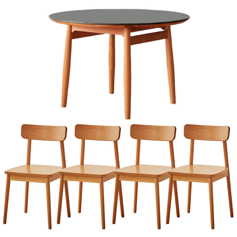Table ronde en bois de cerisier, Noir, noir, noir, noir, H 29,52 po x L 47,24 po x l 47,24 po