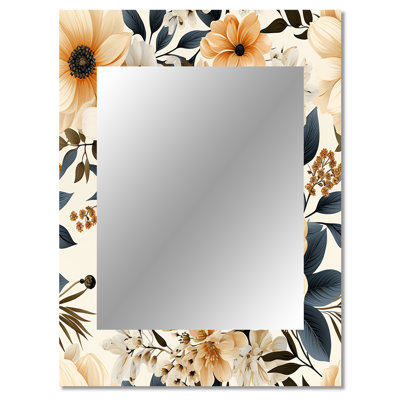 Zefram Rustic Floral Warmth Brilliance - Floral Decorative Mirror, Floral Wall Mirror, Printed Metal Art