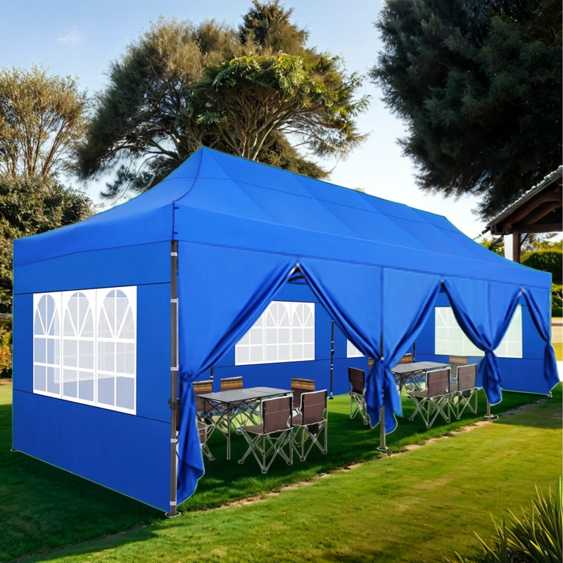 Blue 10x30 Heavy Duty Pop Up Canopy Tent with Sidewalls