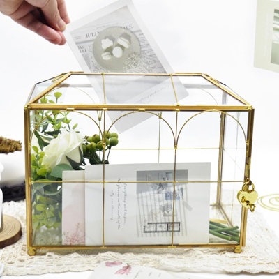 Terrarium en verre doré avec couvercle