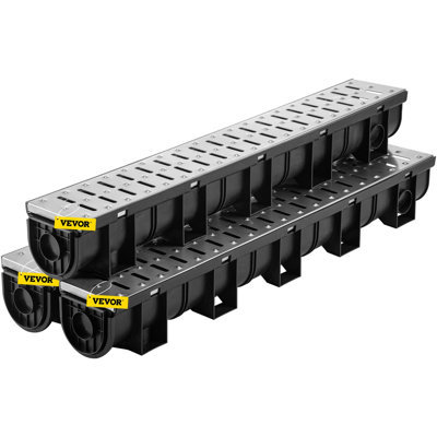 Système de drainage de tranchée, drain de canal avec grille métallique, tranchée de drainage en PEHD de 5,9 x 5,1 pouces, drain de plancher de garage en plastique noir, grille de drainage de tranchée 3 x 39, avec 3 embouts, pour jardin, paquet de 3 allées