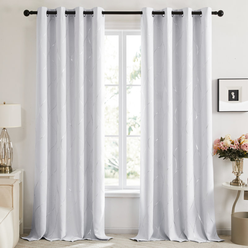 Kellda Thermal Room Darkening Polyester Curtain Panels, Grayish White, 52" W x 84" L