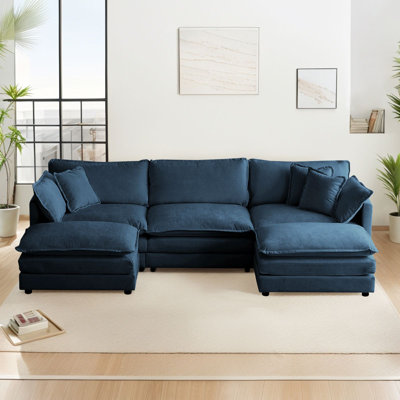 Latitude Run U Shaped Modular Sectional Sofa Chenille Deep Seat Cloud Couch with 2 Movable Ottoman