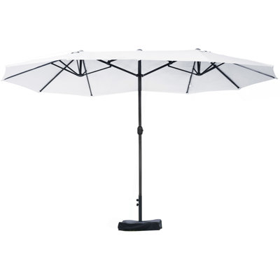 Outsunny Patio Umbrella 15' Steel Rectangular Outdoor Double Sided Market With Base, Sun Protection & Easy Crank For Deck Pool Patio