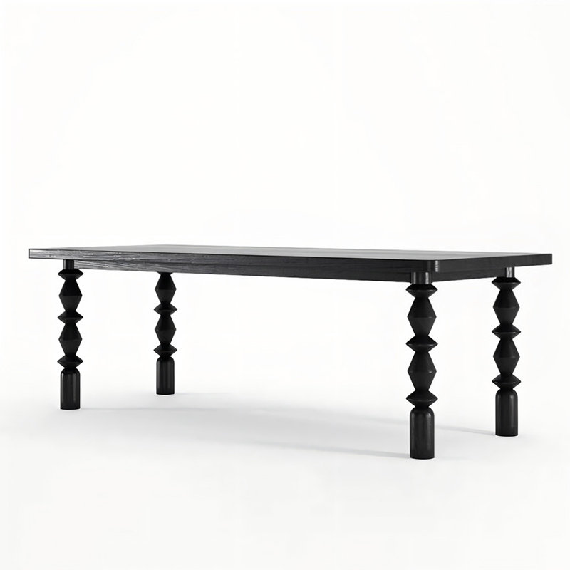 Black Rectangular Solid Wood Dining Table, Black, 29.53"H x 70.87"L x 31.5"W
