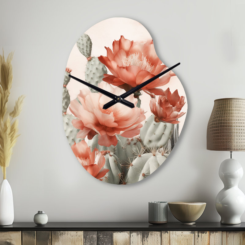 Red Desert Cactus - Leaves Asymmetrical Metal Clock, Traditional Irregular Shape Wall Clock Print, Small