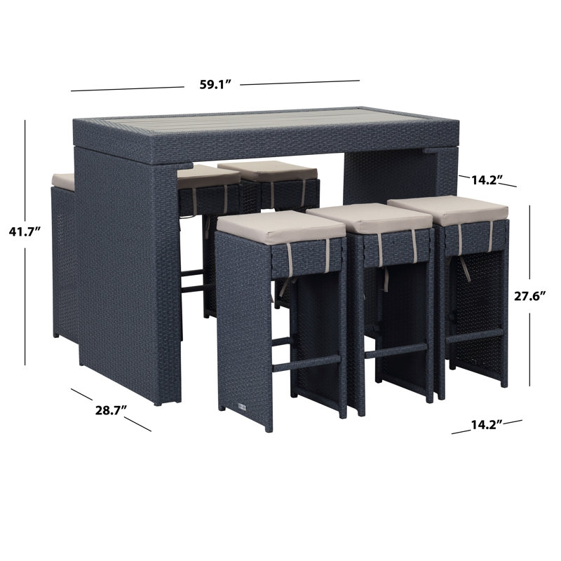 Motter 6 - Person Wicker Patio Dining Set with Rectangular Table , Cushions Included, Titanium/Sand