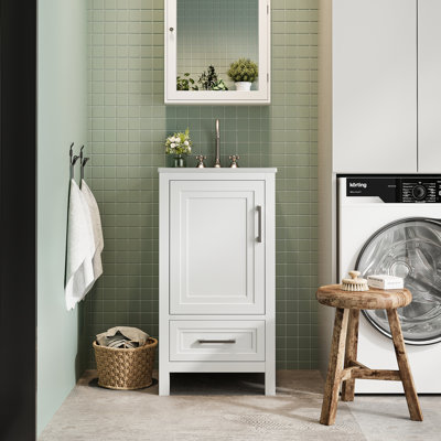 Fully Assembled Solid Wood Frame 18“ White  Bathroom Vanity