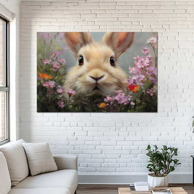  Art mural sur toile grand lapin adorable - charmante photo de printemps de lapin pour décoration de Pâques et de la maison, œuvre d'art encadrée, 36 x 48 po