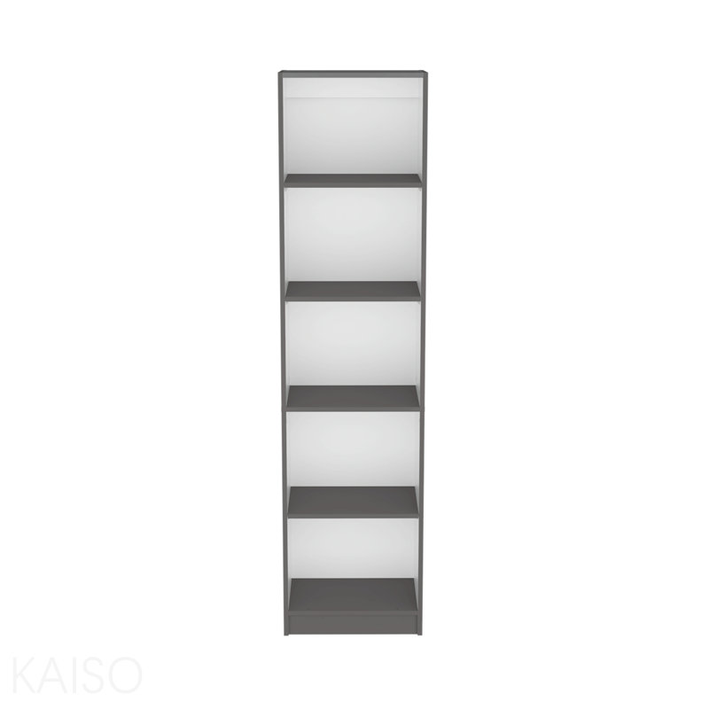 Bibliothèque Xs avec tablettes à 5 niveaux et design mince - gris mat / blanc - bureau, Gris mat / blanc