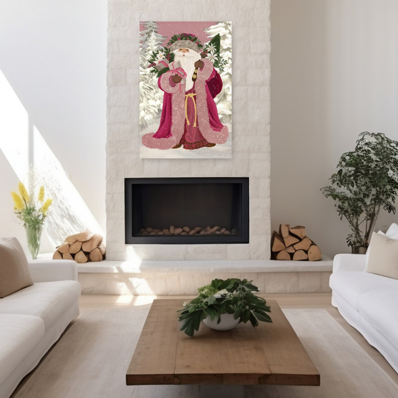 Art floral abstrait rose, père Noël, forêt rose, H 48 po x l 32 po