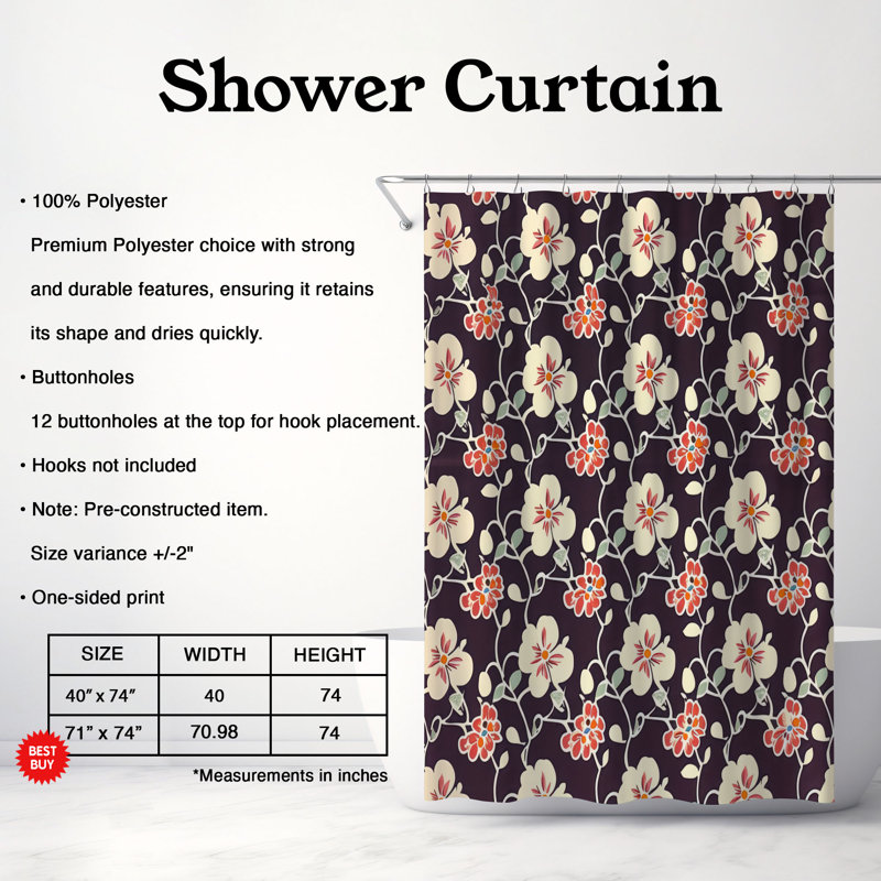 Rideau de douche standard 1 pièce Dylynnn, H 74 po x l 71 po