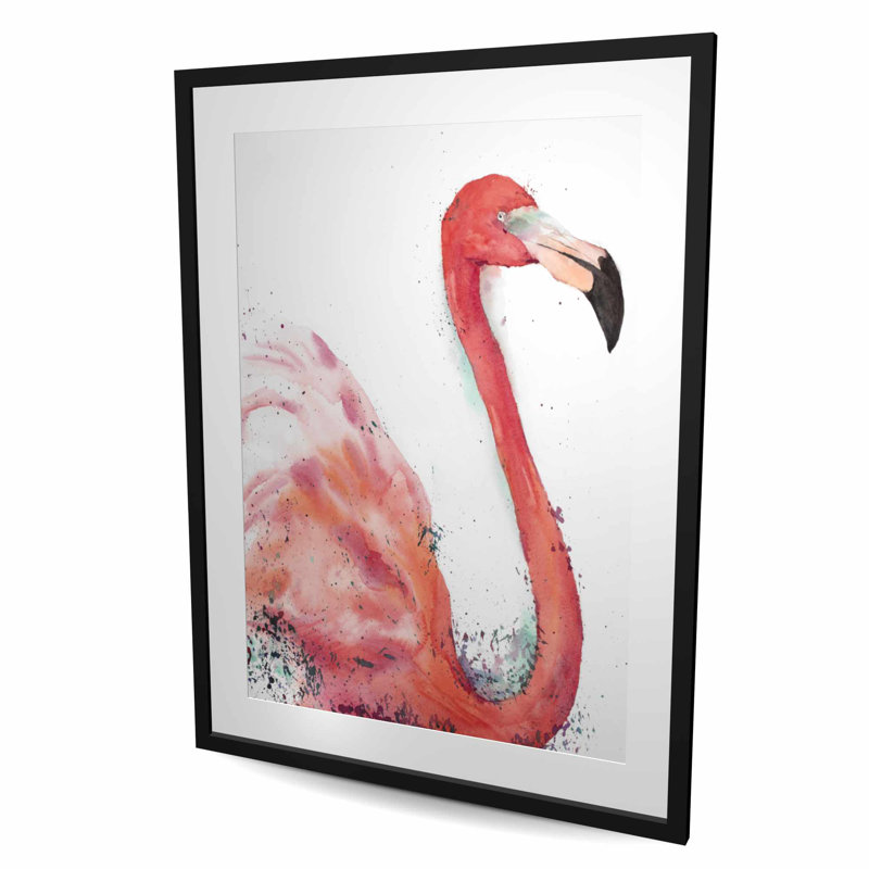 «Splashing Flamingo - Exotic», reproduction encadrée pour la salle de bain