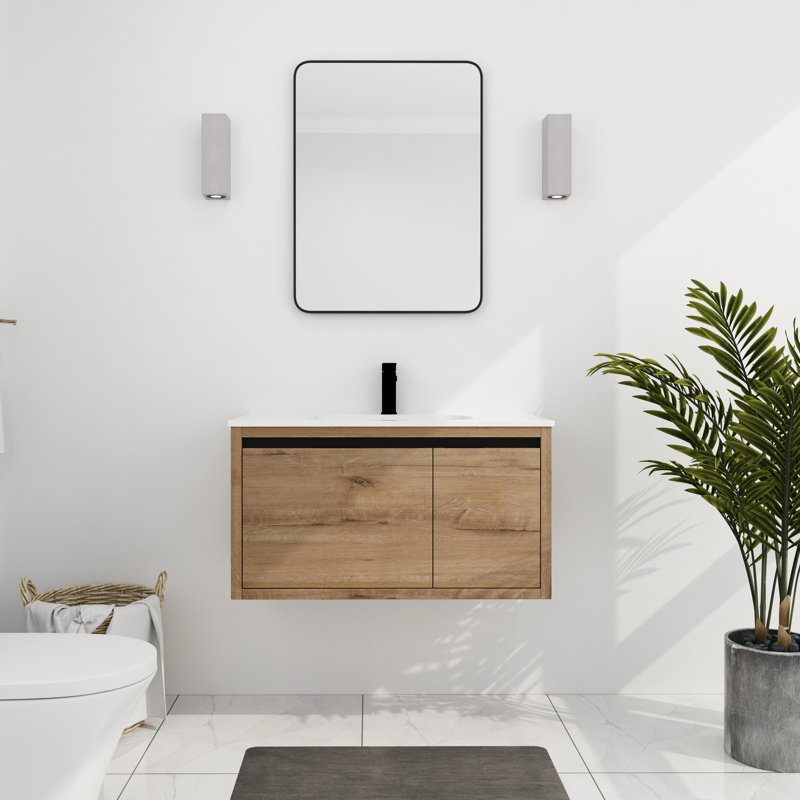 Meuble-lavabo de salle de bain 36 po avec évier en gel - Fixation murale pour une fonction de fermeture en douceur du contreplaqué