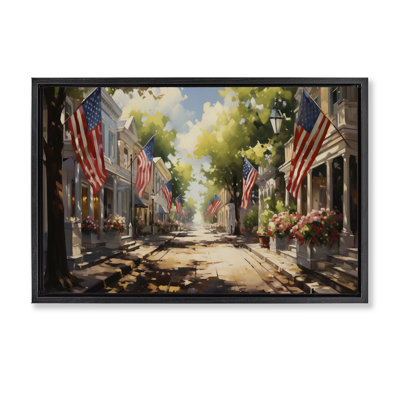  American Flag Lined Street Framed Floater Canvas by Arlington Prints