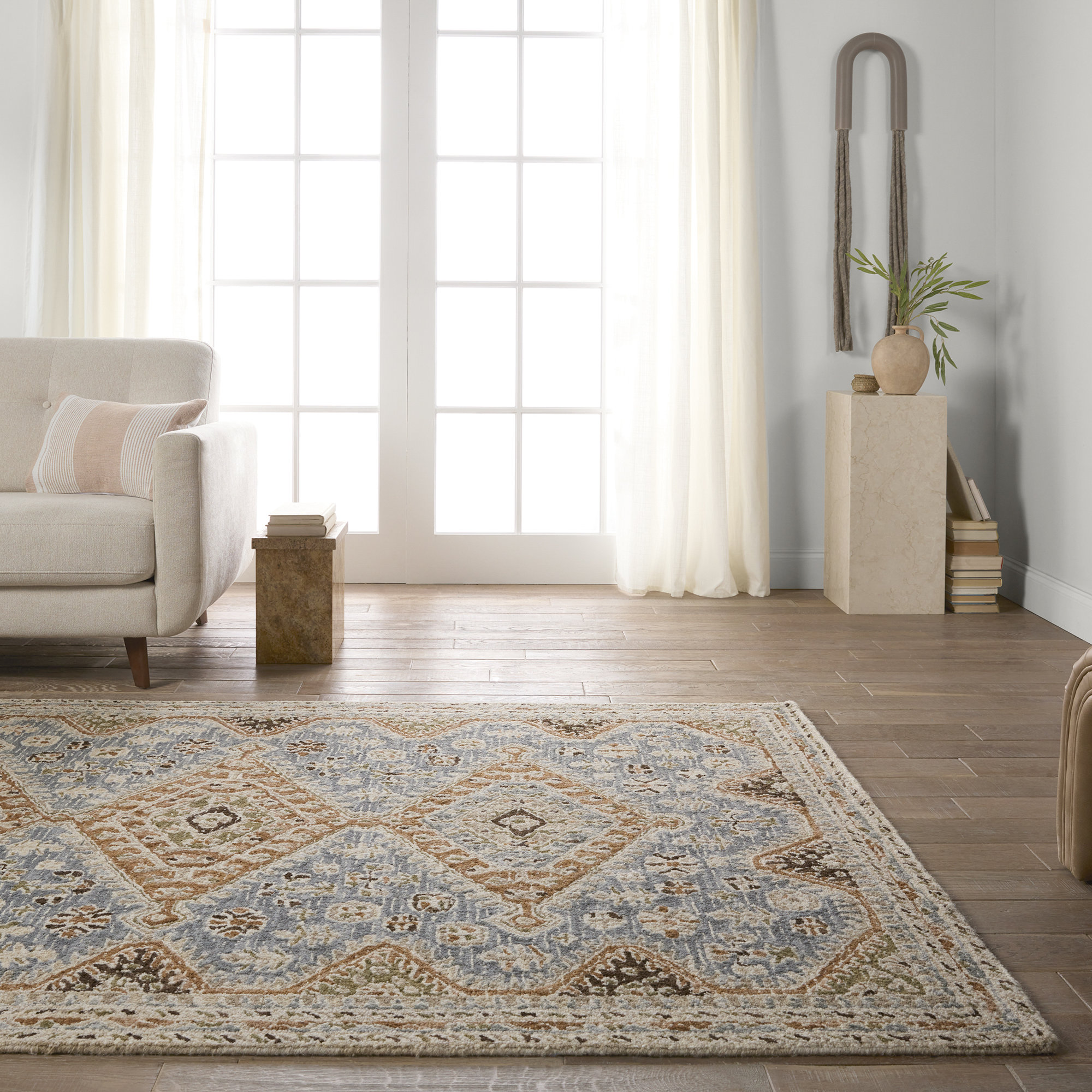 Murphie Handmade Wool Blue/Brown Rug, Rectangle 8' x 10'