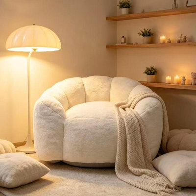 39.37" Wide Large Petal Cloud Lazy Accent Chair Faux Rabbit Fur Sofa Chair