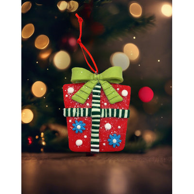 Christmas Ornament - Glossy Gingerbread Gift.  Festive Decoration F07-N2-6-A2585C
