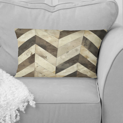 Brown Cream Chevron Print II - Modern Lumbar Pillow