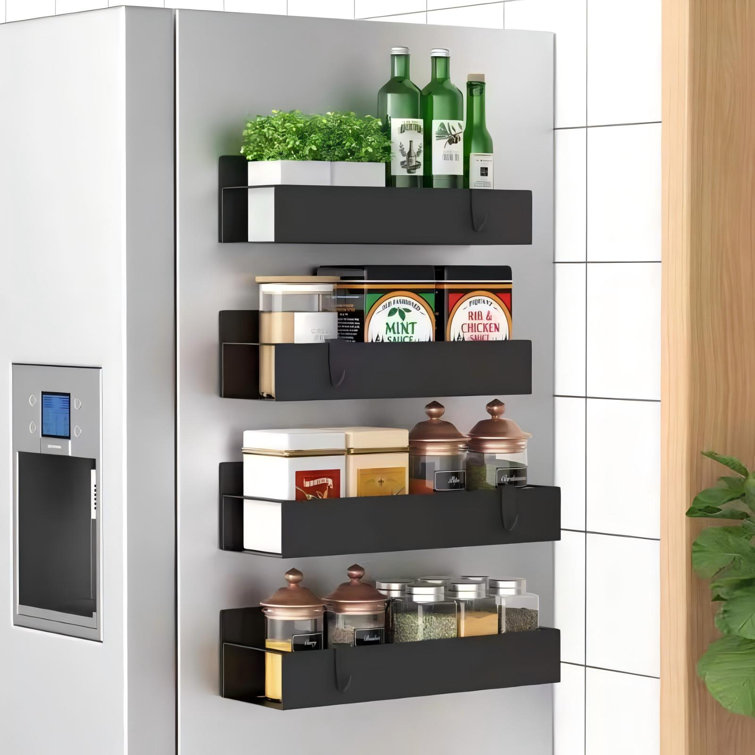 Magnetic Spice Rack Organizer, 4 Pack, (Black)