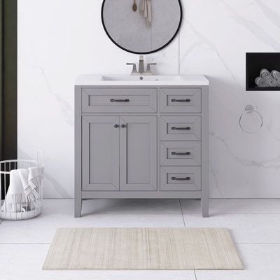 35,98 po Meuble-lavabo autoportant à simple cuve avec comptoir en céramique blanc non assemblé