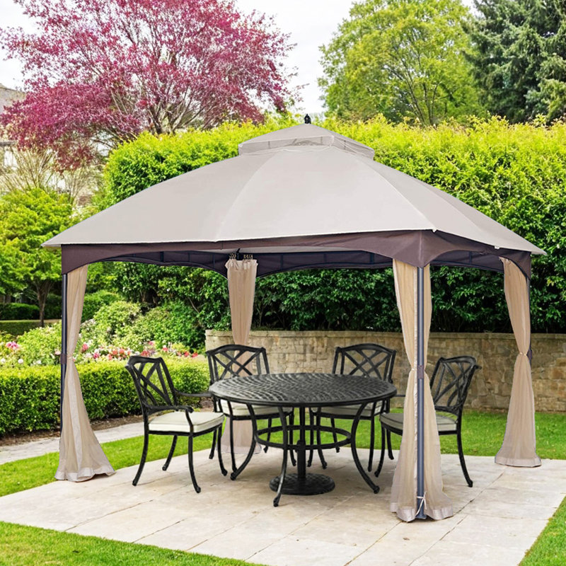 Pavillon de jardin en métal 10 pi x 12 pi avec moustiquaire pour jardins, patio et cour arrière