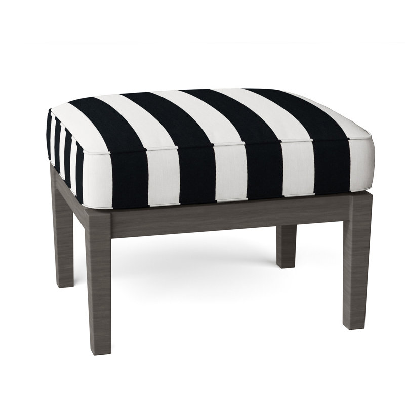 Lattice Outdoor Ottoman with Cushion, Welt, Cabana Stripe Midnight